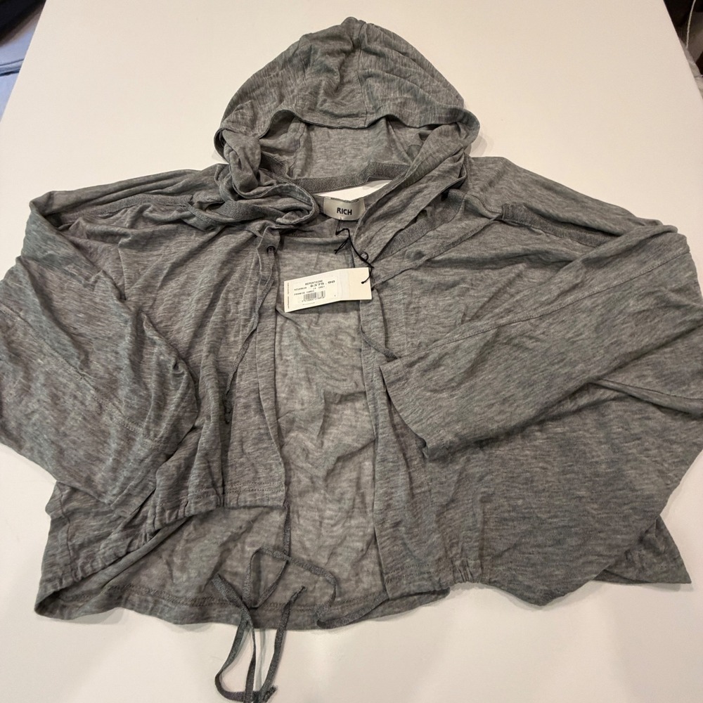 NWT RICH Australia Frankie Cardi Size 14 Gray Tencel Hooded Avant Garde Cardigan